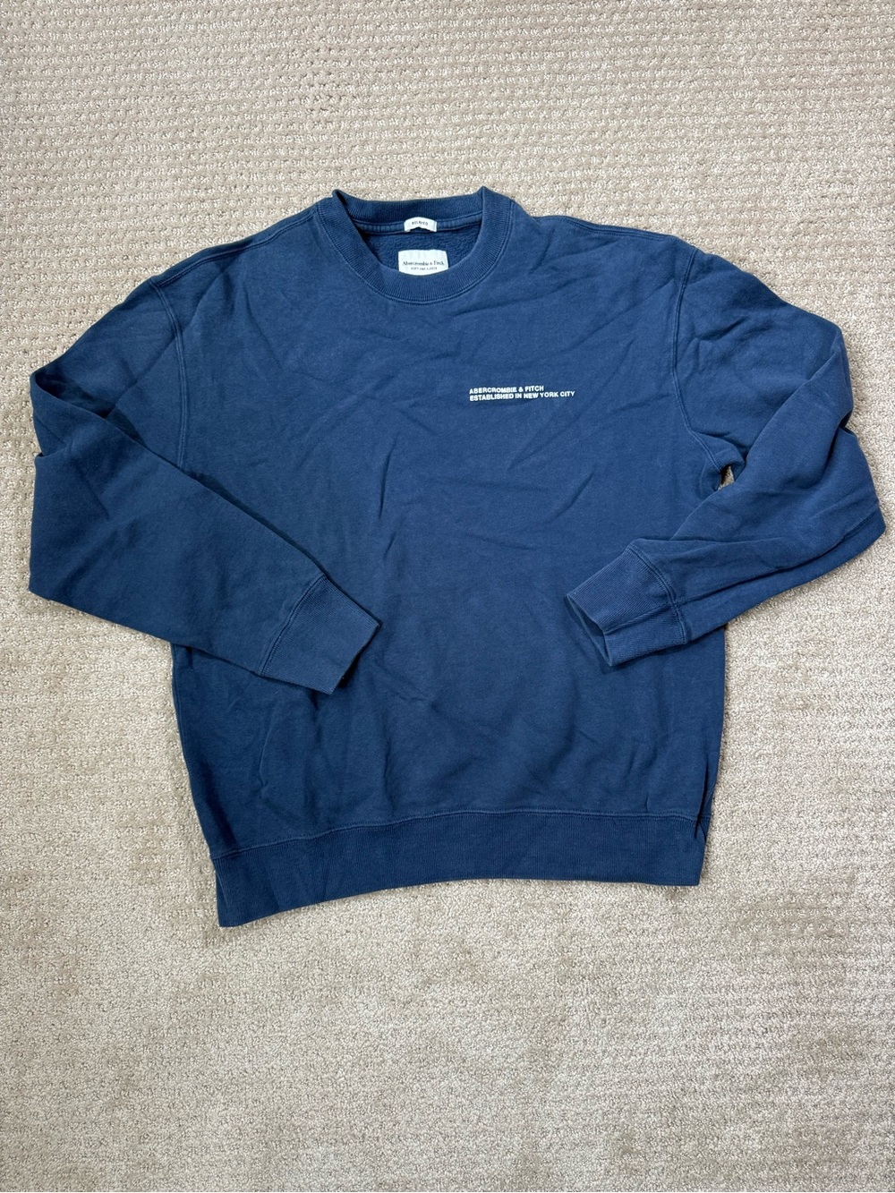Abercrombie & Fitch Navy Relaxed Soft A&F Fleece Crewneck Sweatshirt Men Medium